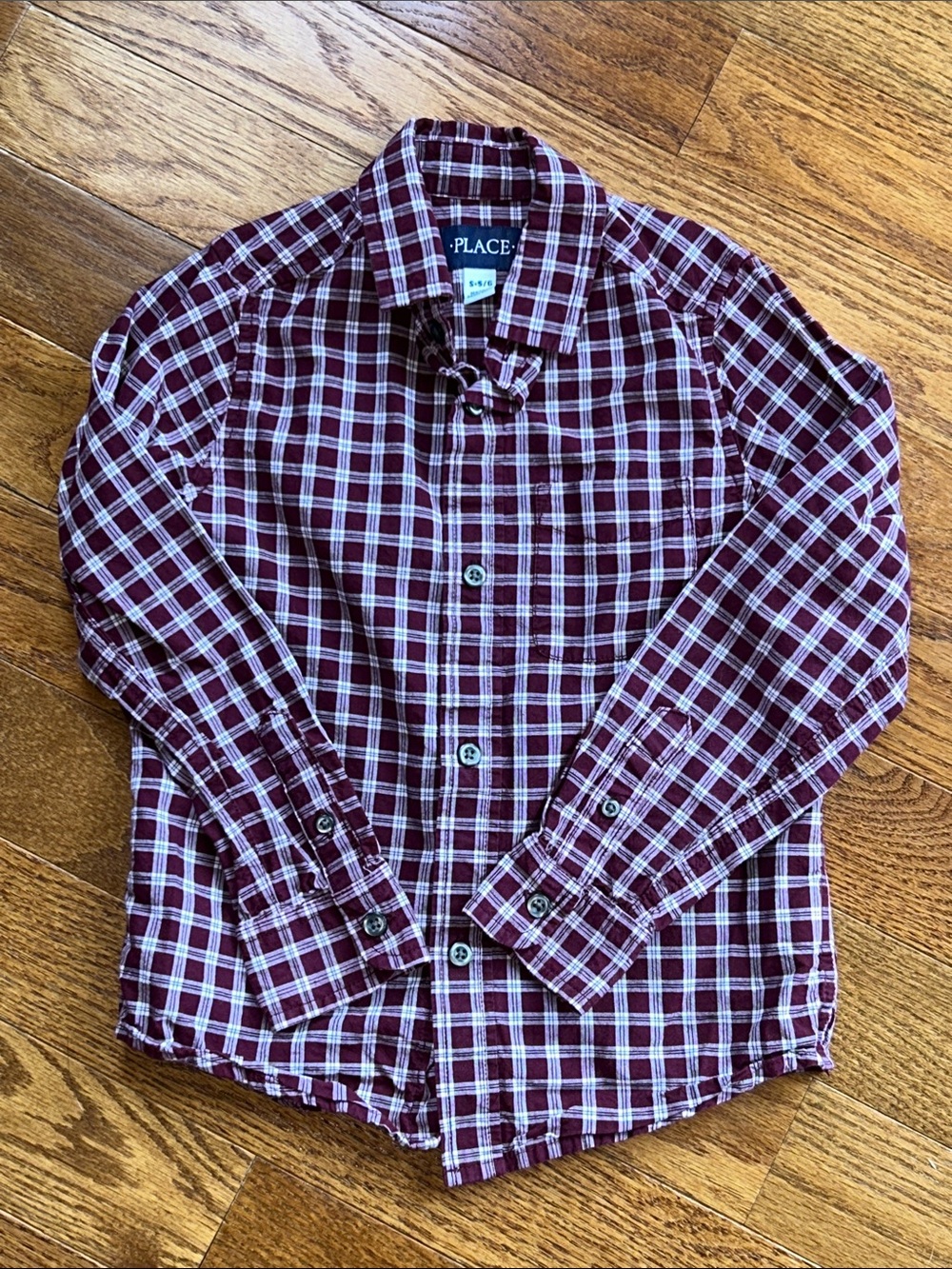 The Children's Place Maroon Plaid Button-Down Shirt Size 5/6